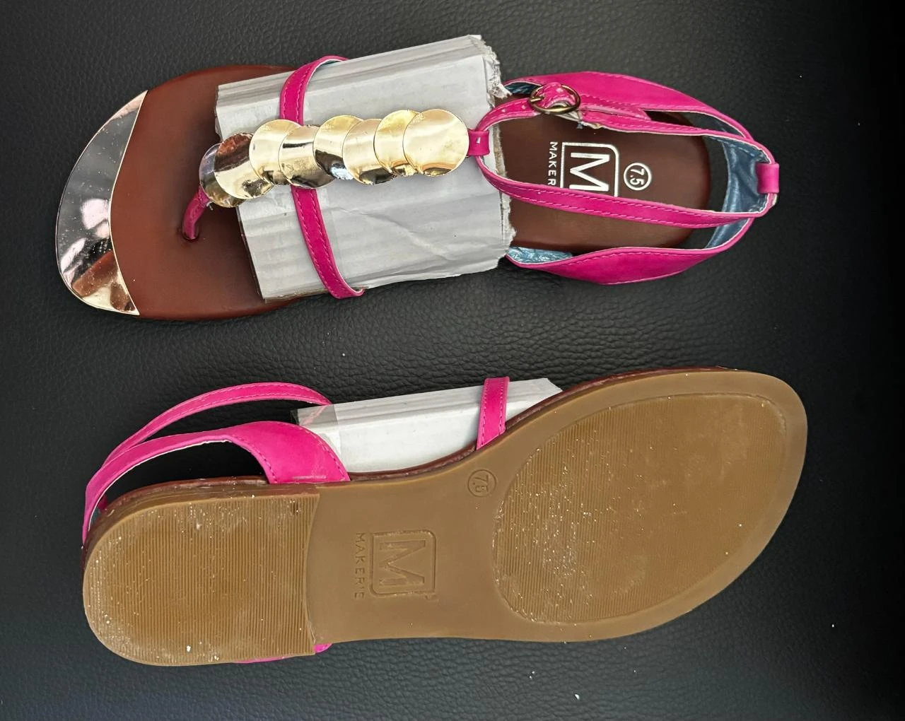 🌸 Sandalias planas con joyas Maker's rosas fuchsia y detalles dorados - Talla 7,5 /41 – photo 8